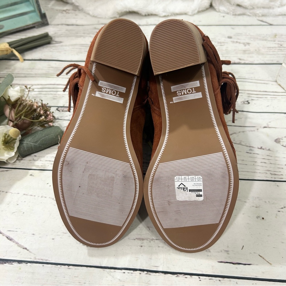 toms lunata western boho cognac fringe ankle suede booties nwt - Picture 9 of 9
